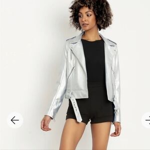 NWT Blackmilk clothing silver moto jacket with galaxy print lining